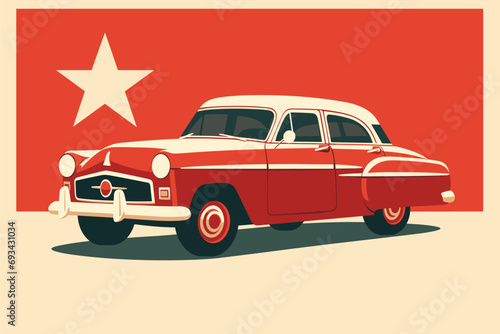 Vector of a soviet russian vintage car. Retro car poster