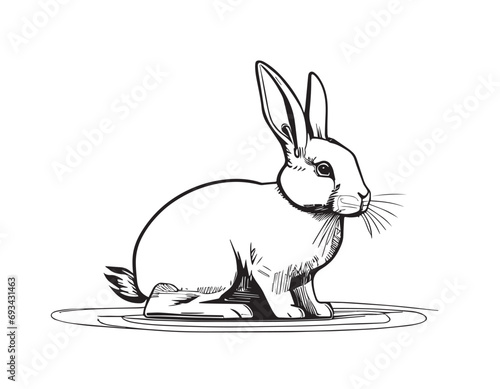 Hand drawn rabbit cute coloring book illustration