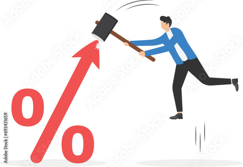 Stop Inflation. Economic crisis, the Fed raised the central bank interest rate to curb soaring inflation. High interest rates on loans.

