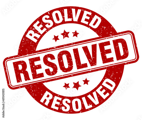 resolved stamp. resolved label. round grunge sign
