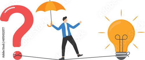 Balancing businessman,Simplify idea to find solution, thinking process or creativity to solve problem, discover easy way to understand concept,

