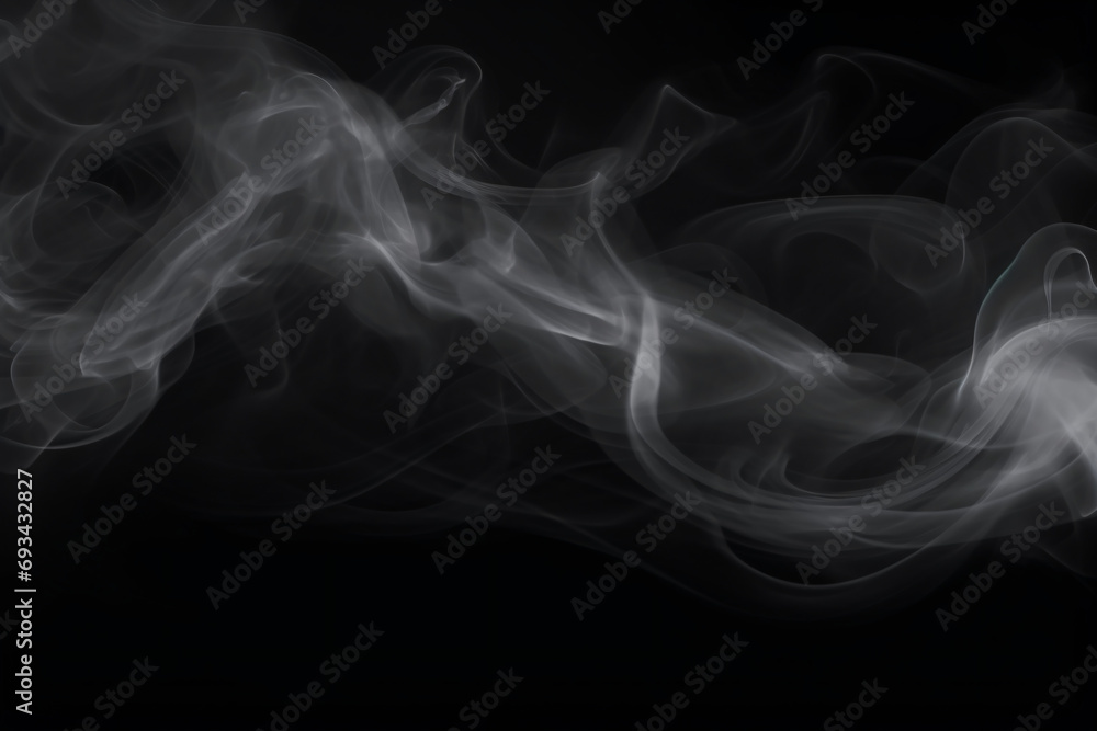 Abstract white steam or smoke cloud, on a black background background