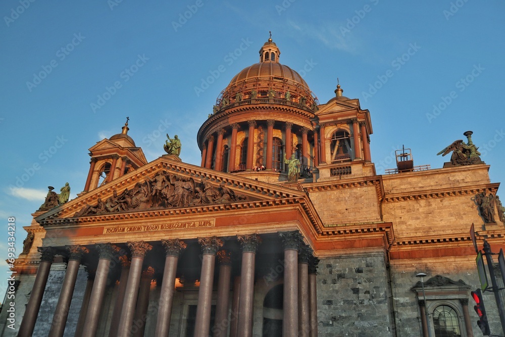 St. Isaac's Cathedral in St. Petersburg against the blue sky