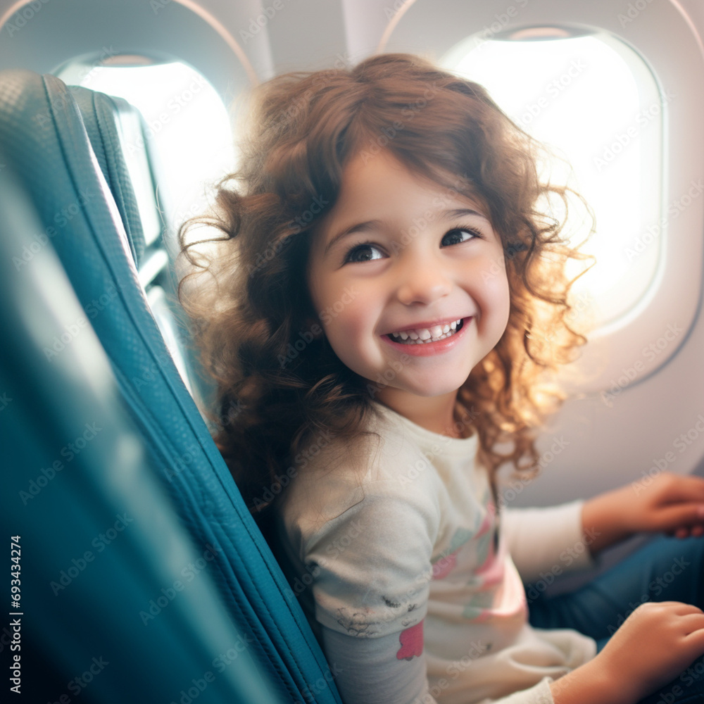 Happy child on the plane.