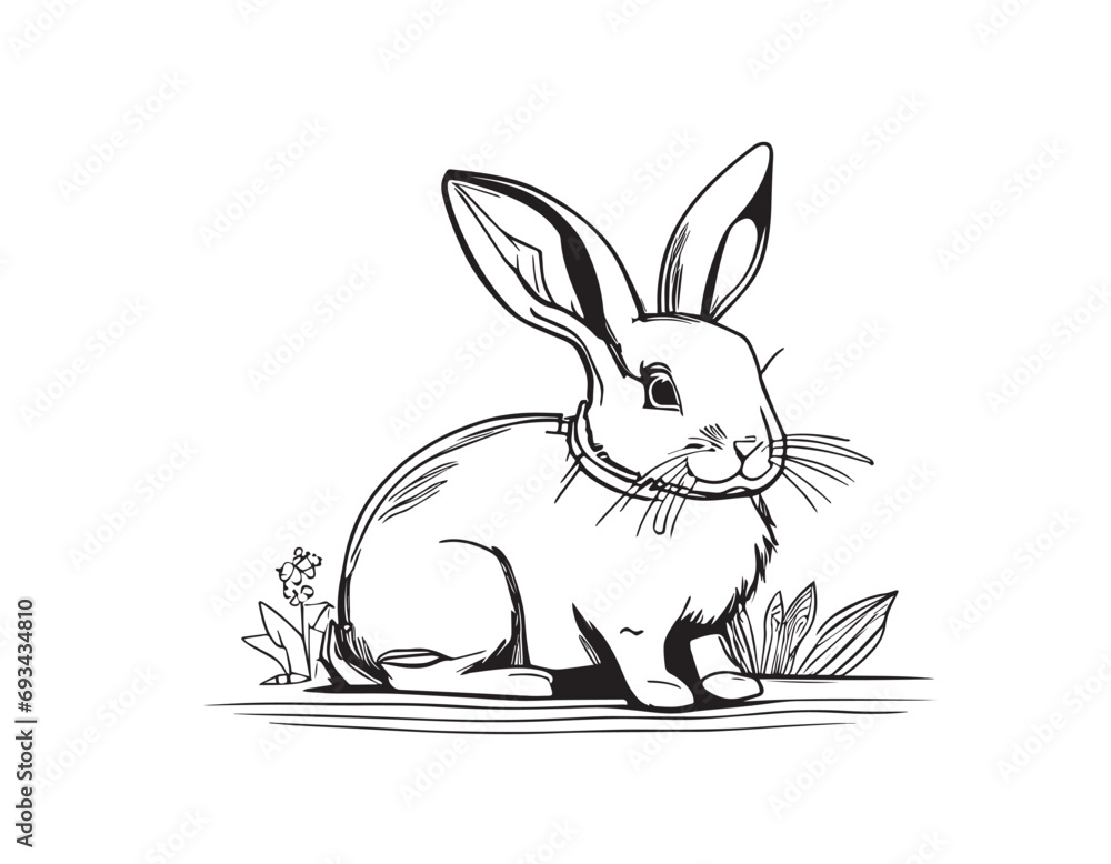 Hand drawn rabbit cute coloring book illustration Hand drawn rabbit cute coloring book illustration