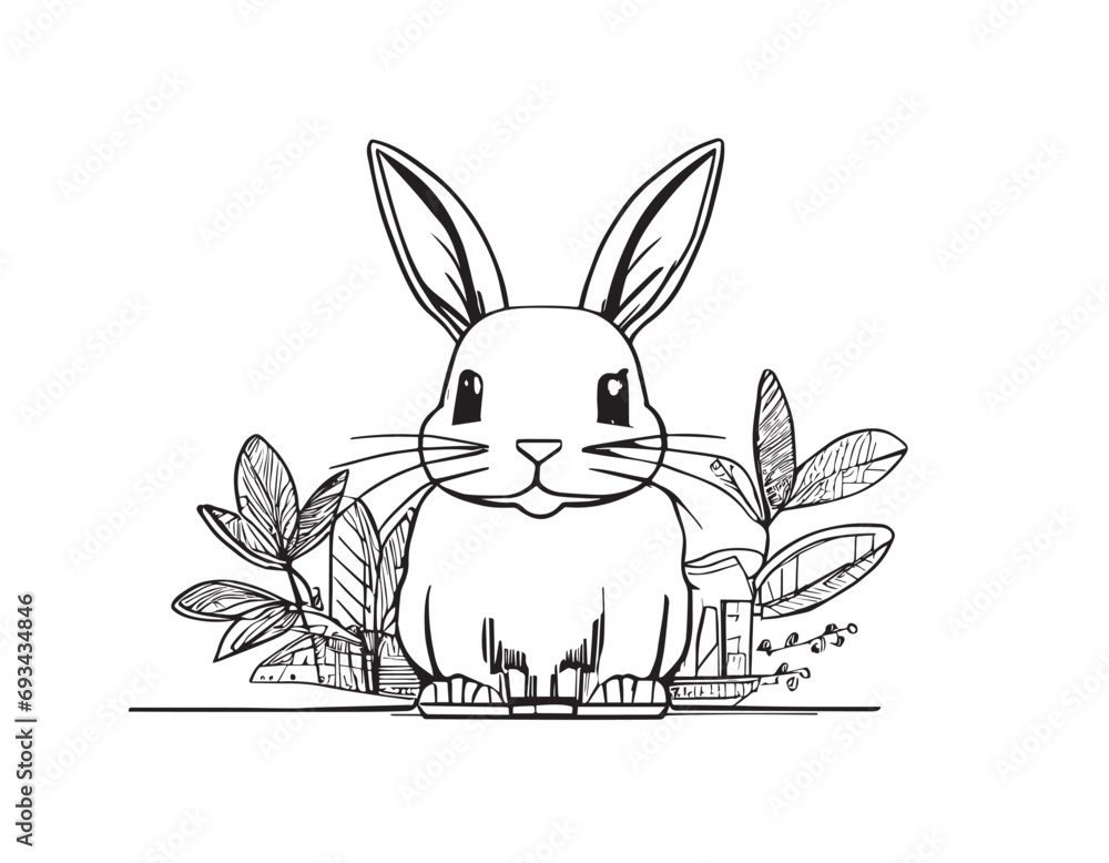 Hand drawn rabbit cute coloring book illustration Hand drawn rabbit cute coloring book illustration