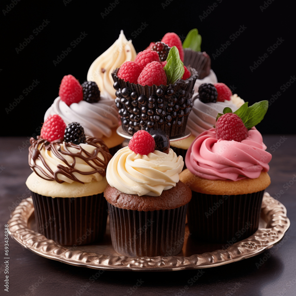 Indulge in the sweet delight of beautifully arranged cupcakes. Generative AI