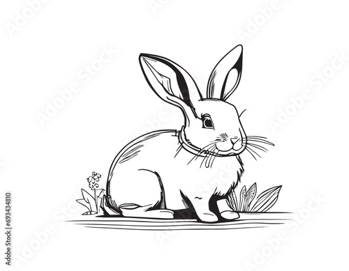 Hand drawn rabbit cute coloring book illustration