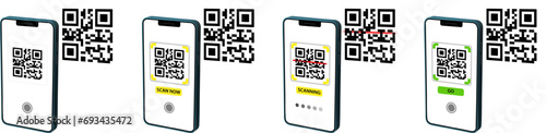 Scan qr code with mobile scanner. 3d rendered payment icon for digital phone screen. Red line for scanning and green check mark for successful payment.