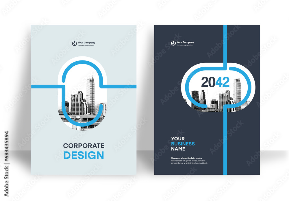 Blue and Black Geometric Book Cover Layout Stock Template | Adobe Stock