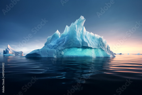 Iceberg in the ocean. Global warming concept. Copy space