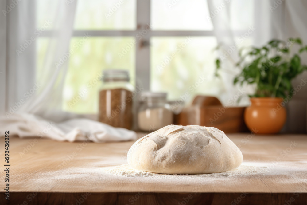 Bread dough on wooden table in kitchen. Bakery products background Bread dough on wooden table in kitchen. Bakery products background