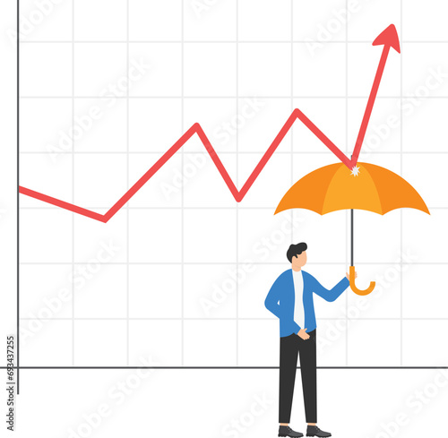 Businessmen holding umbrellas protect graphs. Protection from economic crisis

