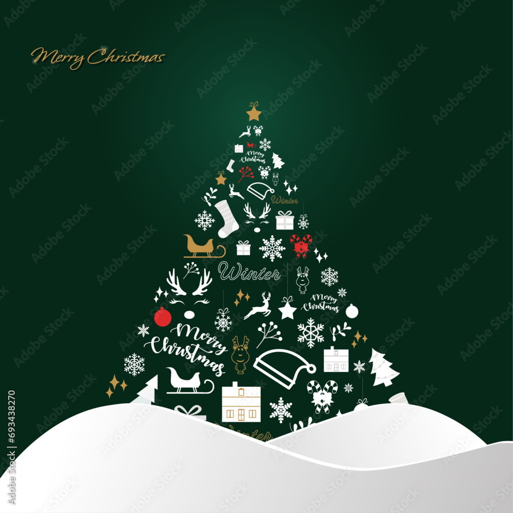 Merry Christmas modern design with winter elements, vector illustration. Merry Christmas, Santa Claus, christmas tree. Set of elegant banner