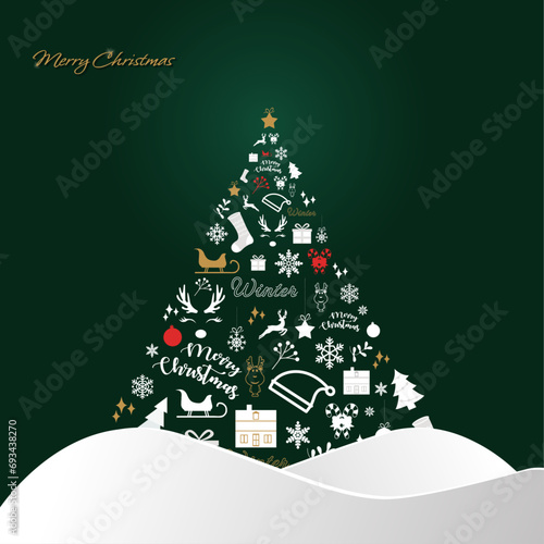 Obraz na płótnie Merry Christmas modern design with winter elements, vector illustration. Merry Christmas, Santa Claus, christmas tree. Set of elegant banner w salonie