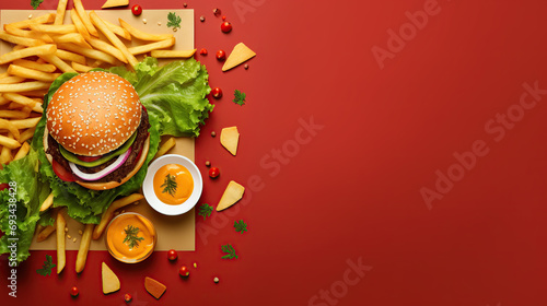 fast food spread, featuring juicy burgers and crispy fries