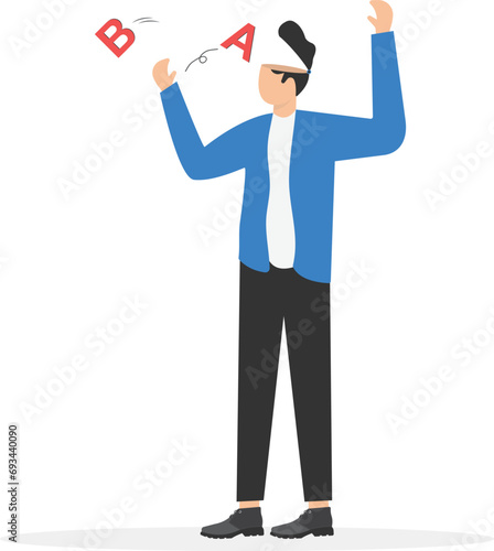 Plan B, alternative solution or business strategy plan to have secondary for emergency case, fallback option or business choice, confident businessman leader present Plan B while standing on old A.

