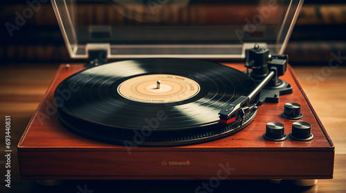 Vintage Turntable Wooden Record Player with Headphone