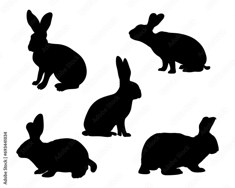 Rabbit silhouette and Hare collection - silhouettes vector illustration
