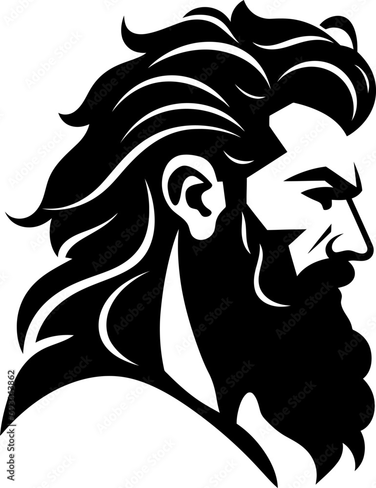Poseidon silhouette in black color. Vector template design for laser cutting wall art.