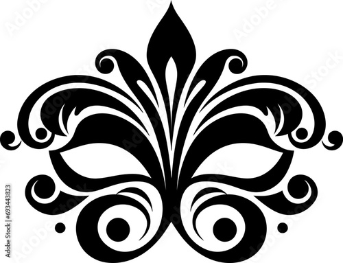 Mardi gras mask silhouette in black color. Vector template design for laser cutting wall art.