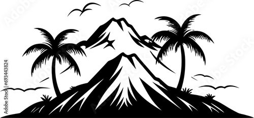 Tropical island silhouette in black color. Vector template for laser cutting wall art.