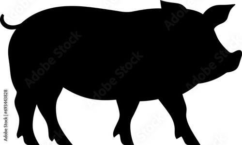 Pig silhouette in black color. Vector template for laser cutting wall art.