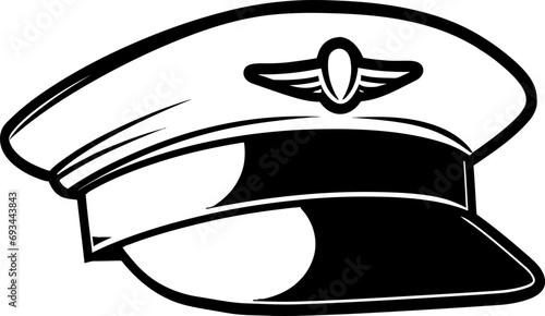 Pilot cap silhouette in black color. Vector template design for laser cutting wall art.