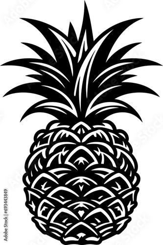 Pineapple silhouette in black color. Vector template for laser cutting wall art.