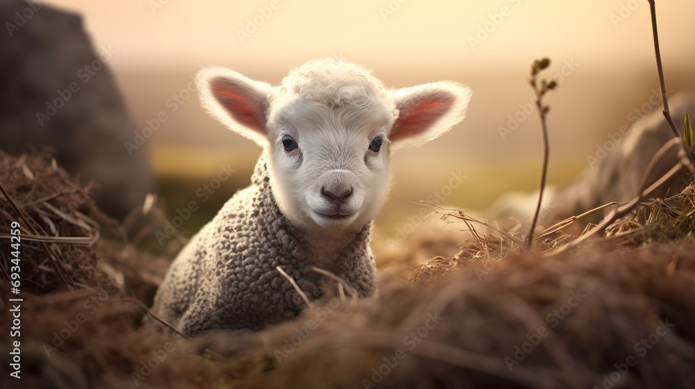Obraz premium a baby sheep in a farm