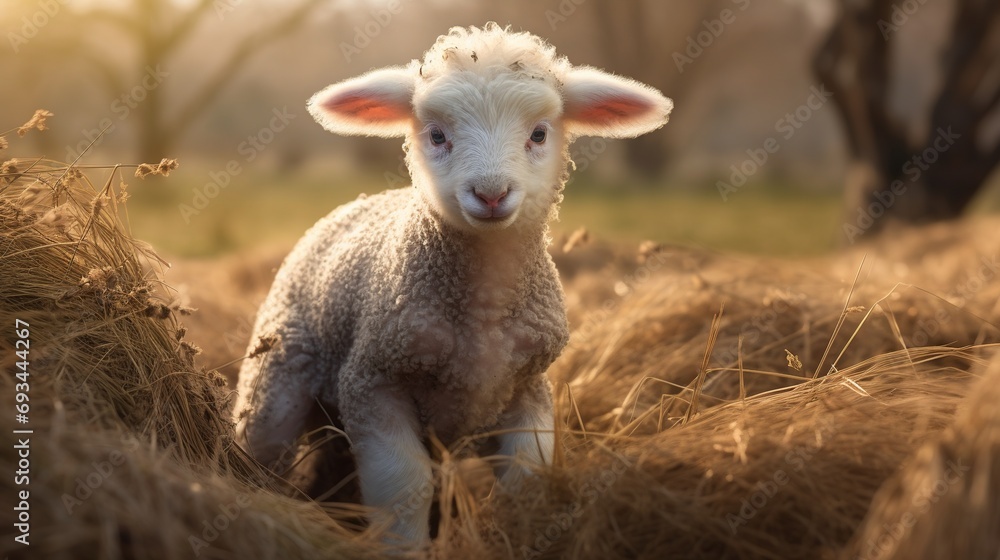 Obraz premium a baby sheep in a farm