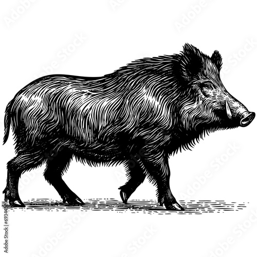 Boar or wild pig drawing ink sketch, vintage engraved style vector illustration. photo