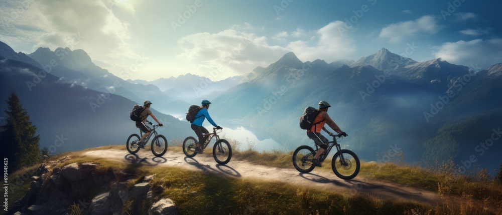 friends on e-bikes: exploring majestic mountain views together