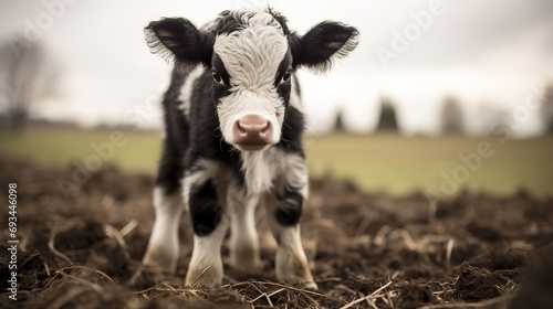a black and white baby cow in a farm © Samuel