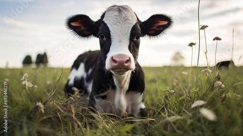 a black and white baby cow in a farm © Samuel