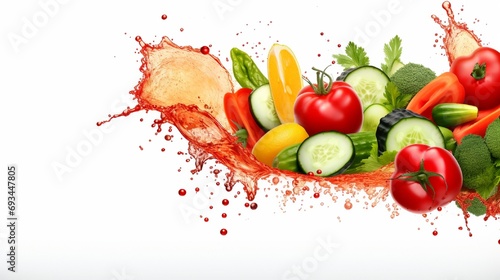 Fresh vegetable juice over white background
