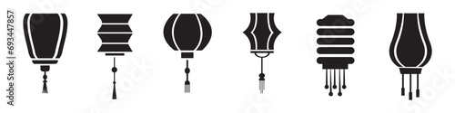Black Set of traditional Chinese New Year lantern icons. Vector