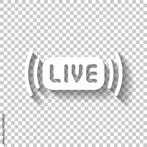 Live stream, broadcasting, online video. White icon with shadow on transparent background photo