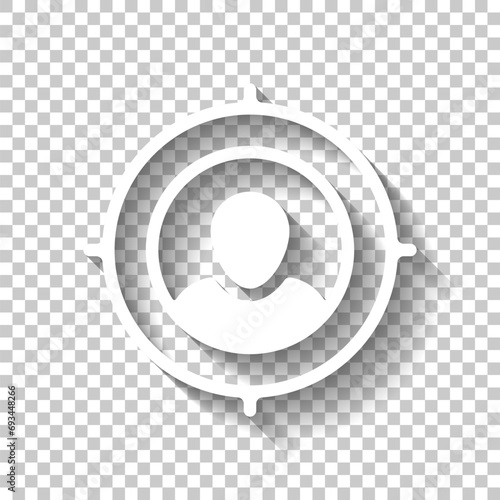 Customer retention, patient assistance, focus on service, business icon. White icon with shadow on transparent background