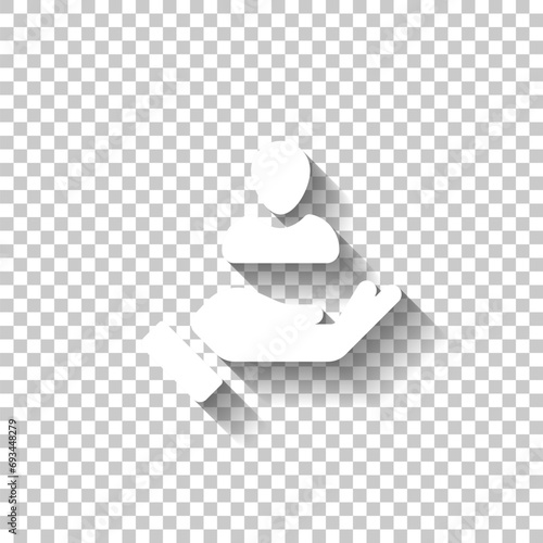 Customer retention, patient assistance, focus on service, business icon. White icon with shadow on transparent background