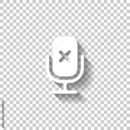 Muted microphone, no record, simple icon. White icon with shadow on transparent background