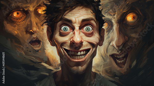 Three faces of a mad man photo