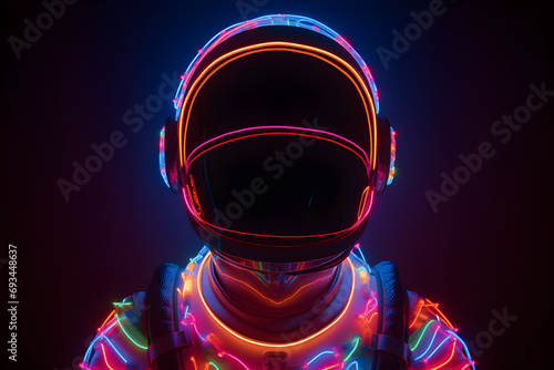 Portrait of astronaut or spaceman with neon light.