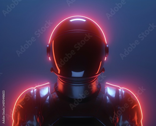 Portrait of astronaut or spaceman with neon light.