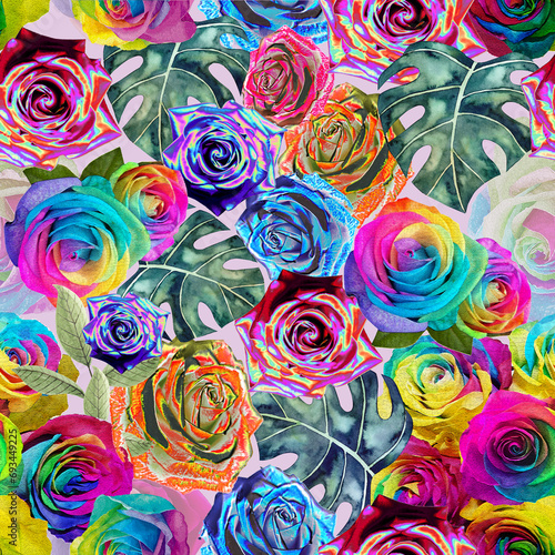 seamless pattern with rose 3d look flowers Multicolor rose print, Textile print design, digital print