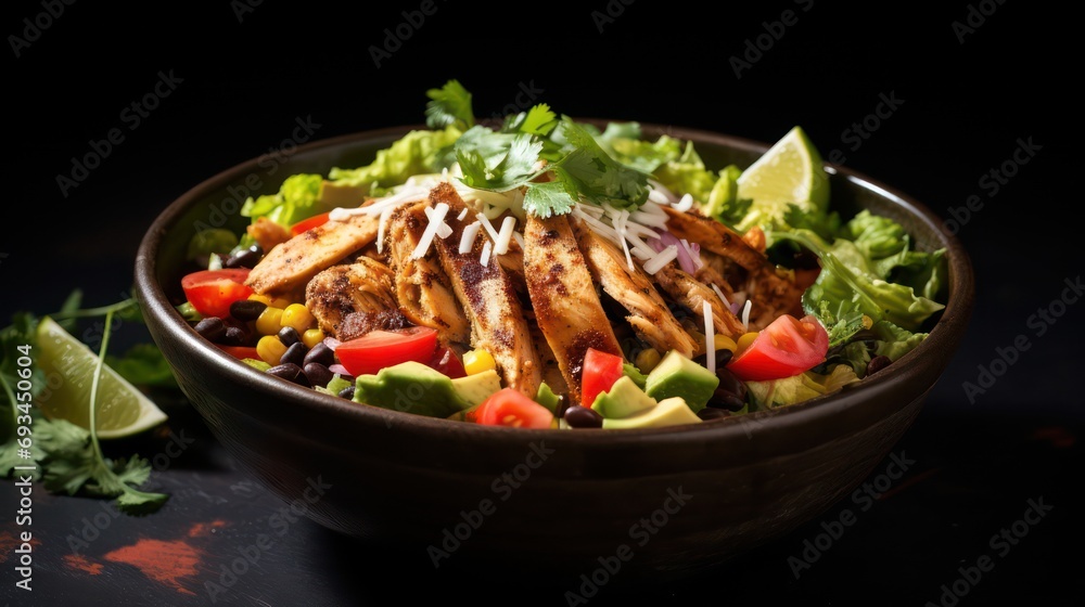 A black bowl filled with rotisserie chicken salad.
A black bowl filled with rotisserie chicken salad.