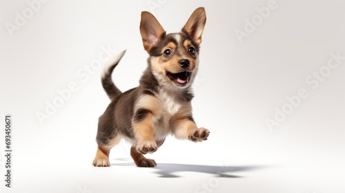 Dog movement is playing, jumping, happy puppy isolated on a white background © Matthew