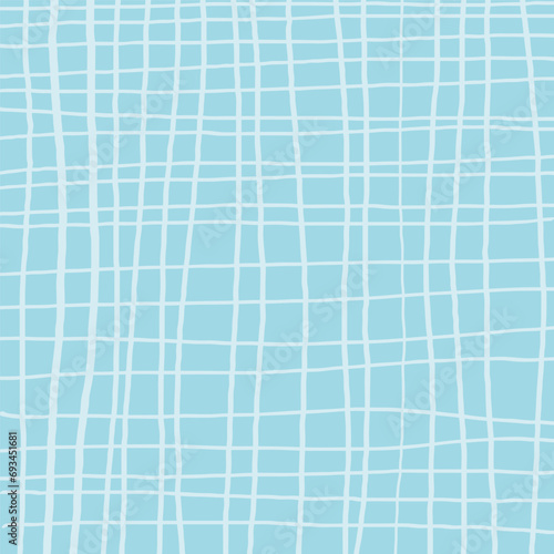 Blue crossed lines grid mesh pastel vector pattern. Hand drawn doodle squared pattern. Gender neutral cute plaid design with simple checkered textured drawing.