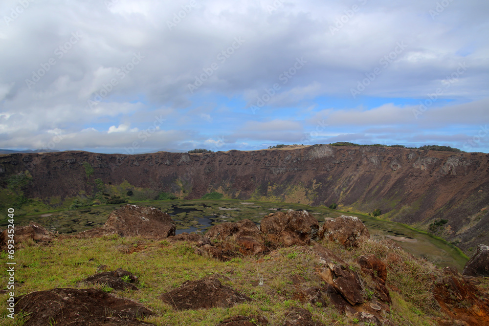 View of the extinct shield volcano Rano Kao is located in the southwest of the Easter Island-Rapa Nui
