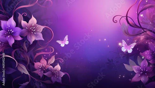 purple butterflies and flowers abstract background